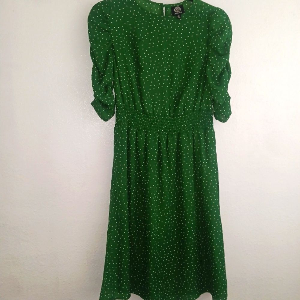 Bobeau green polka dot ruched sleeve dress size XS